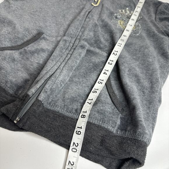 Juicy Couture VTG y2k Grey Embroidered Velour Hoodie Jacket Bear Crown RARE USA - Picture 4 of 11